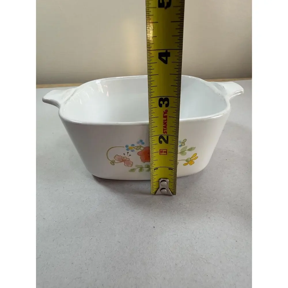 Vintage White Ceramic Mini Casserole Dish Orange Poppy Blue Floral Butterfly